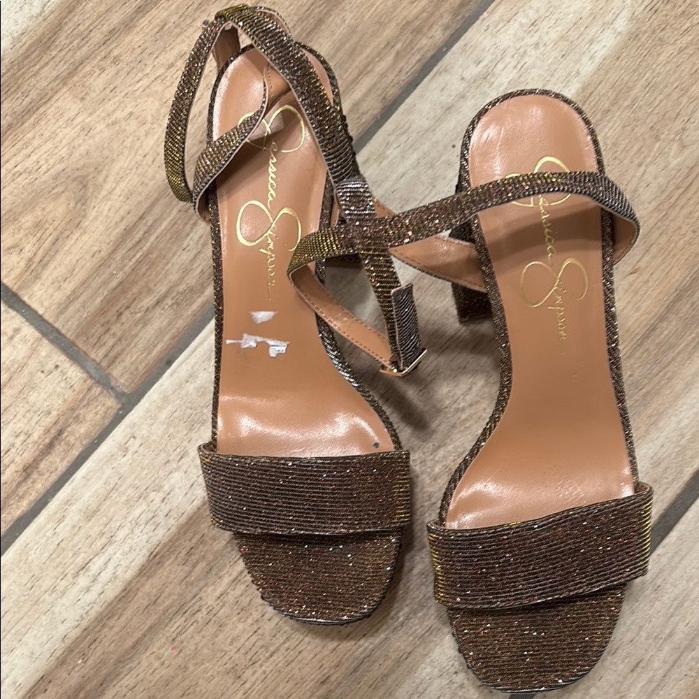 Jessica Simpson Brown Platform Heels with Metallic Sheen - Picture 5 of 9